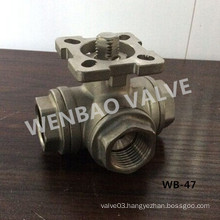 L Port Three Way Ball Valve with ISO5211 Mounting Pad